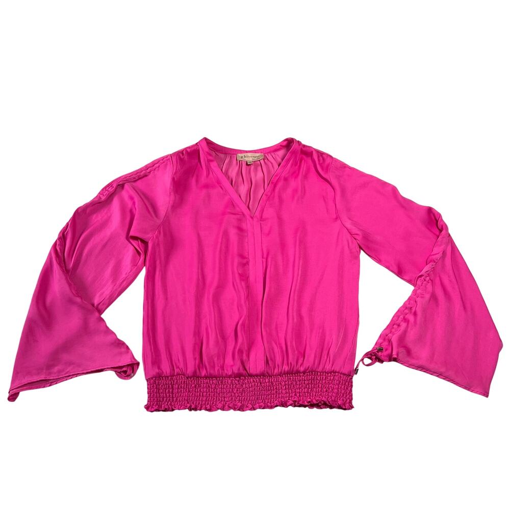 Philosophy V-Neck Satin Top Blouse Smocked Waist Size M Wide Sleeve Going Out